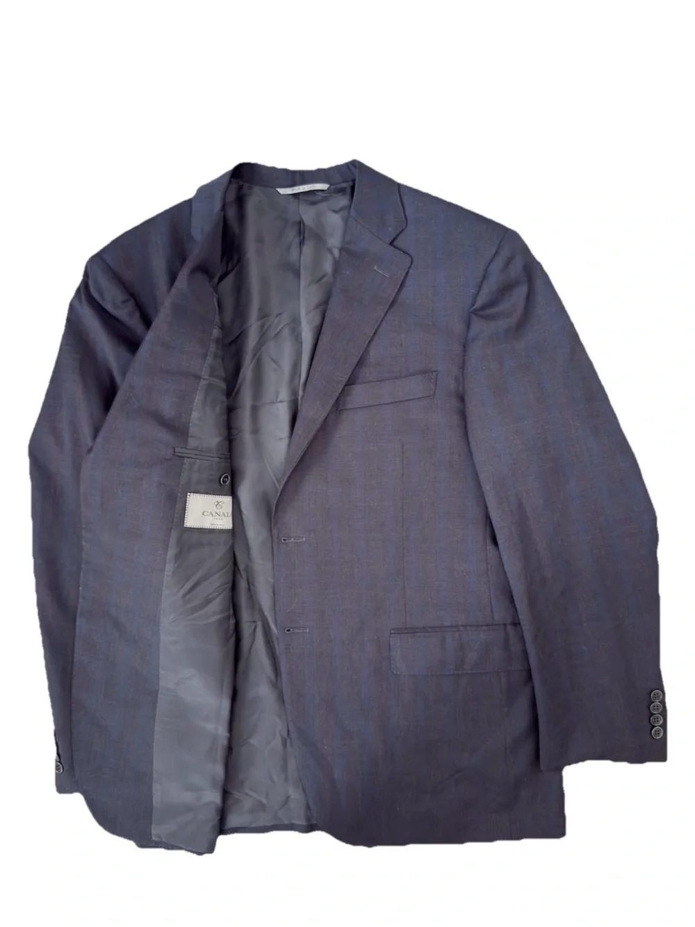 Canali Gray, Blue Blazer Coat Made In Italy 100% Wool Size EU 54 (US 44)
